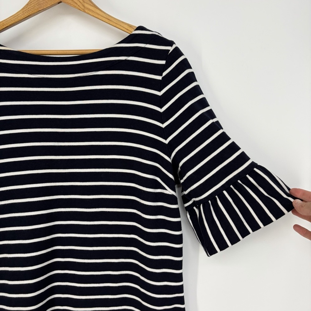 Talbots Striped Bell Sleeve Shift Dress XL Cotton Navy White Nautical Summer - Picture 3 of 10